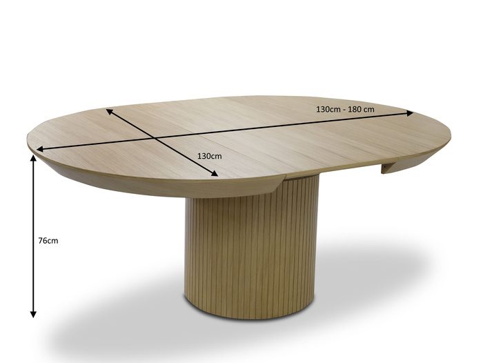 Ausziehbarer runder Tisch mit geriffeltem Tischbein, 130–180 cm, Modell T68