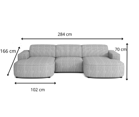 Couch U-form, Ecksofa Lucas 284x166x70 cm