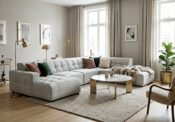 Ecksofa U-form links 364x262x70 cm modular Sofa Bergi 