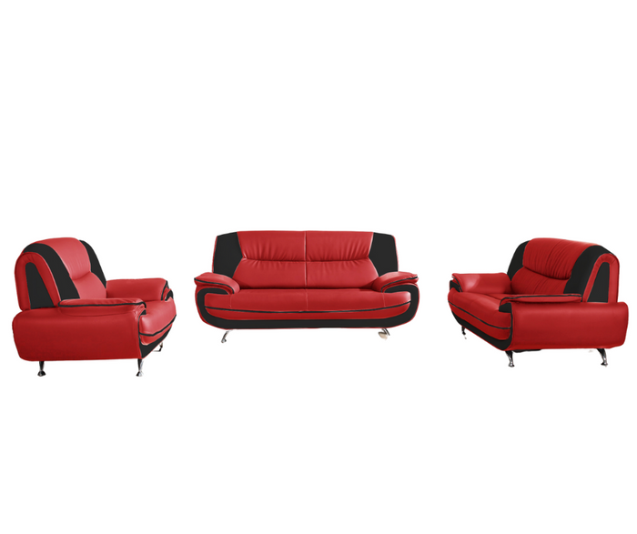 Sofa Set Onyx Set 3-2-1 Couch Set aus Kunstleder Farbauswahl (rot-schwarz)