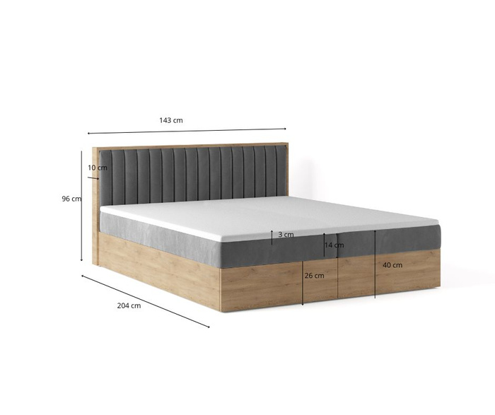 Polsterbett Doppelbett 140x200 mit Bettkasten und Komfort Matratze H3 – Modernes Boxspringbett Bettgestell LIVANO mit Stauraum für Schlafzimmer