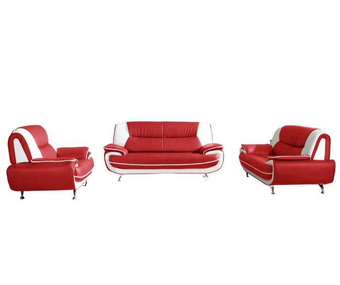 Sofa Set Onyx Set 3-2-1 Couch Set aus Kunstleder Farbauswahl (rot-weiß)