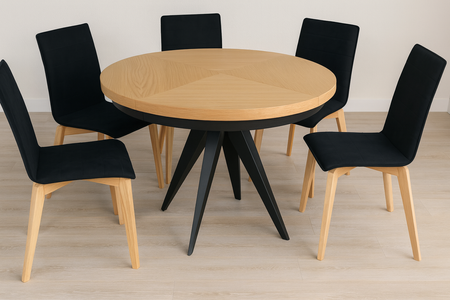 Runder Tisch, Holzplatte, Metallgestel T 49 