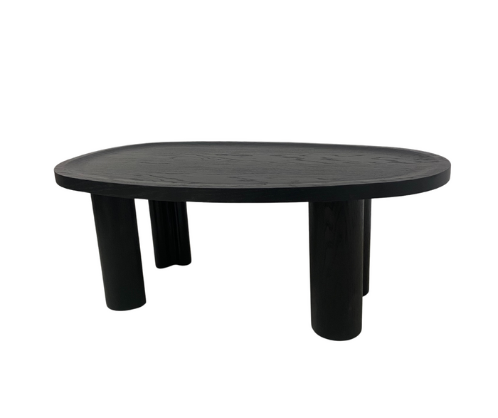 Couchtisch Eiche oval – Runder Design Couchtisch im skandinavischen Stil | Wohnzimmertisch Holz mit erhöhtem Rand – MAI- B schwarz
