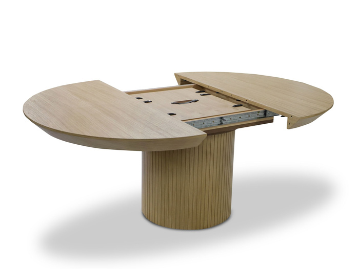 Ausziehbarer runder Tisch mit geriffeltem Tischbein, 130–180 cm, Modell T68