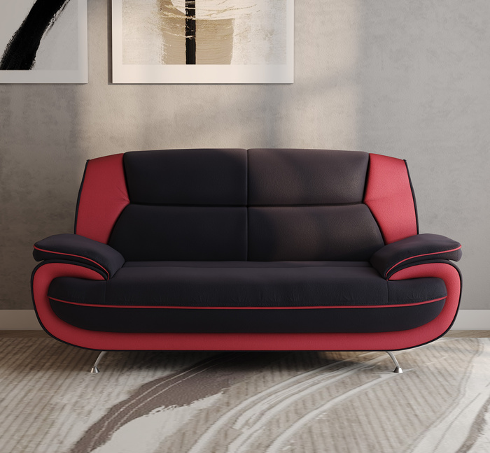 Sofa Set Onyx Set 3-2-1 Couch Set aus Kunstleder Farbauswahl (schwarz-rot)