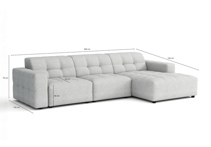 Modulare Ecksofa L-form Rechts Bergi 284x166x70 cm Creme