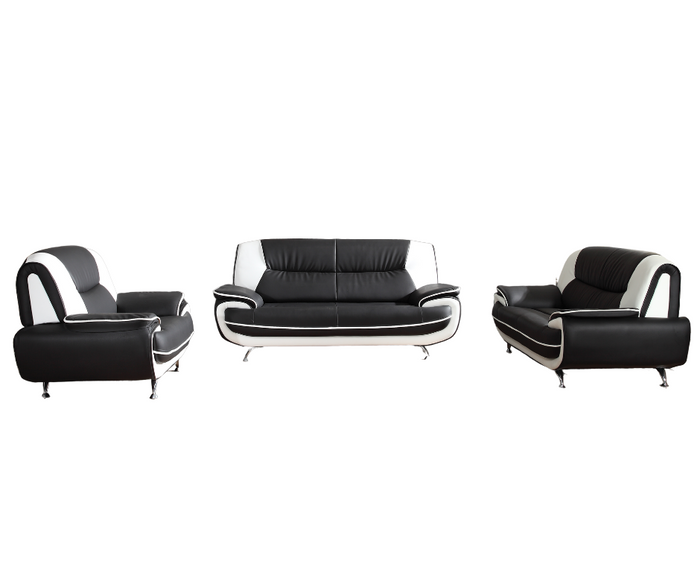 Sofa Set Onyx Set 3-2-1 Couch Set aus Kunstleder Farbauswahl (schwarz-weiß)