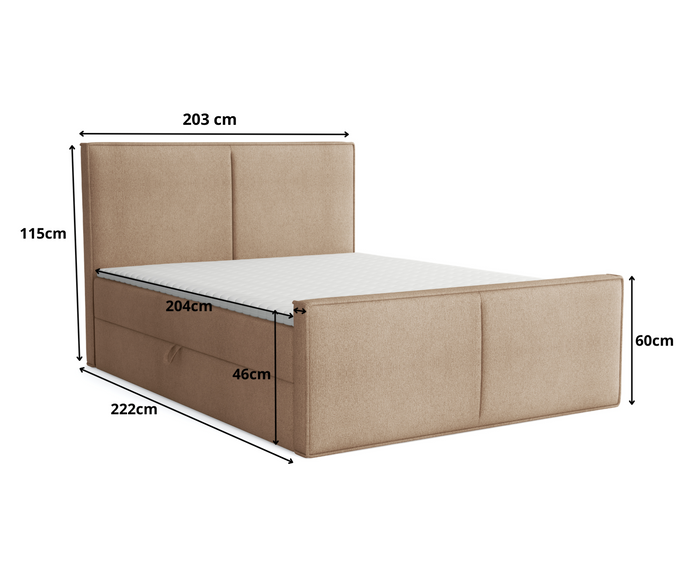 Boxspringbett mit Topper und Bettkasten, Polsterbett, Doppelbett, Bett 200x200 cm Calipso Braun