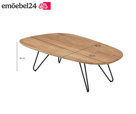 Couchtisch Livaro aus Massivholz Eiche mit Metallbeinen – Design Wohnzimmertisch mit profilierter Tischplatte im Industrial Stil