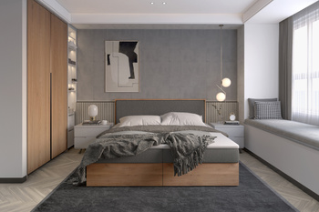 Funktionsbett 120x200 cm mit Bettkasten – Polster-Holzbett mit Kopfteil – Boxbett in Eiche-Optik – Modernes Einzelbett für Jugendliche LIVANO