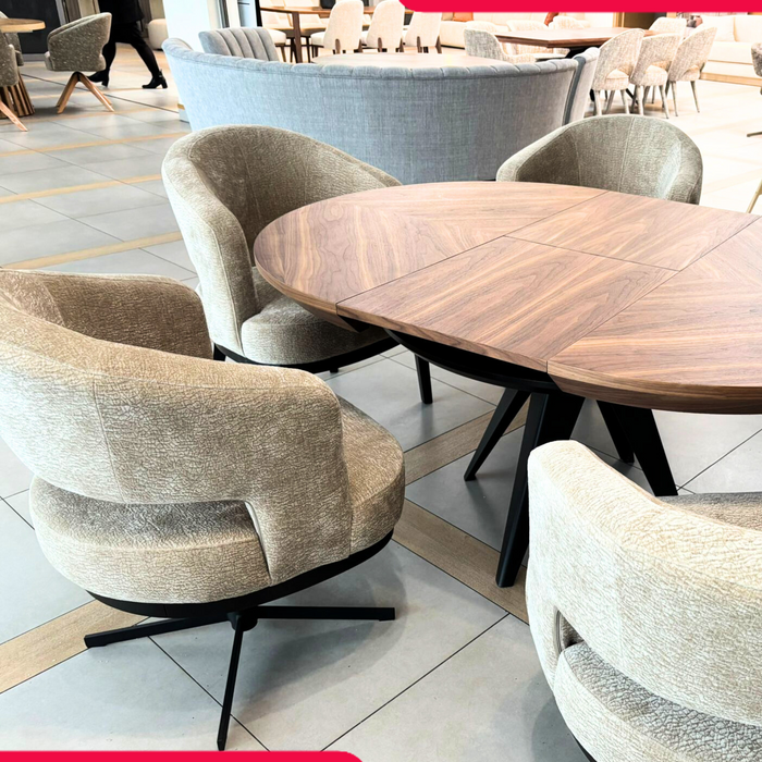 Runder Tisch, Holzplatte, Metallgestel T 49 