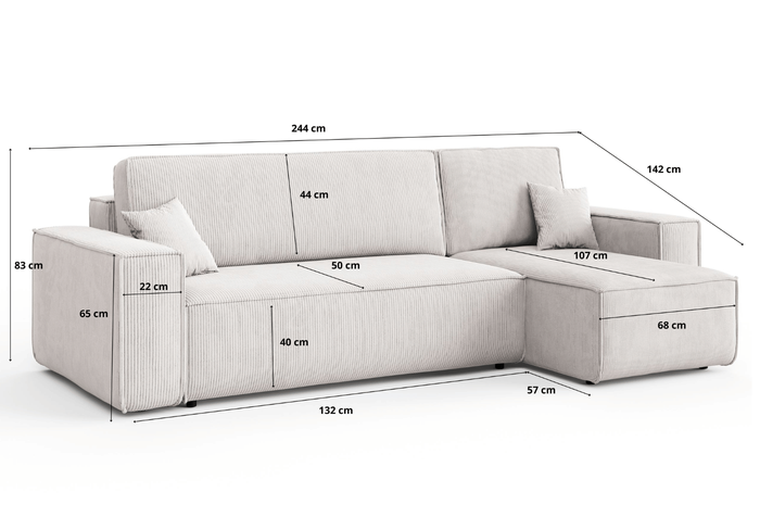 Ecksofa mit Schlaffunktion und Bettkasten L-form 244x142x80 cm Denis 