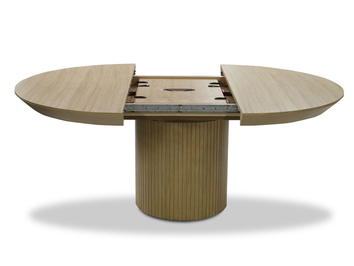 Ausziehbarer runder Tisch mit geriffeltem Tischbein, 130–180 cm, Modell T68