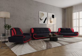 Sofa Set Onyx Set 3-2-1 Couch Set aus Kunstleder Farbauswahl (schwarz-rot)