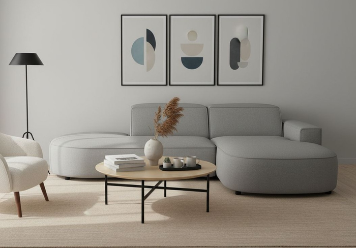 Ecksofa Lucas Beige mit Chromfüßen 284x166x70 cm Hochwertiges Designsofa