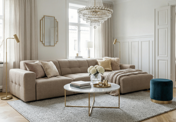 Modulare Ecksofa L-form Rechts Bergi 284x166x70 cm Creme