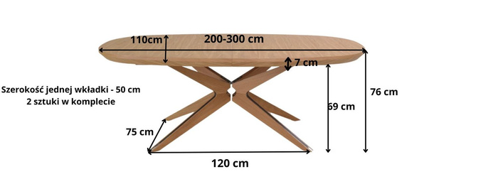 Ovaler Klapptisch aus Eiche 110 cm x 200-300 cm T79