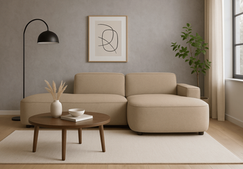 Ecksofa Lucas Beige mit Chromfüßen 284x166x70 cm Hochwertiges Designsofa