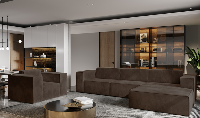 Ecksofa Couch Wohnlandschaft modern Design Stoff Sofa L-Form Links Polsterecke ohne Schlaffunktion Sofa CARA Braun