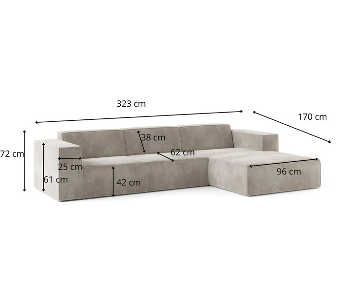 Ecksofa Couch Wohnlandschaft modern Design Stoff Sofa L-Form Rechts Polsterecke ohne Schlaffunktion Sofa CARA Grau