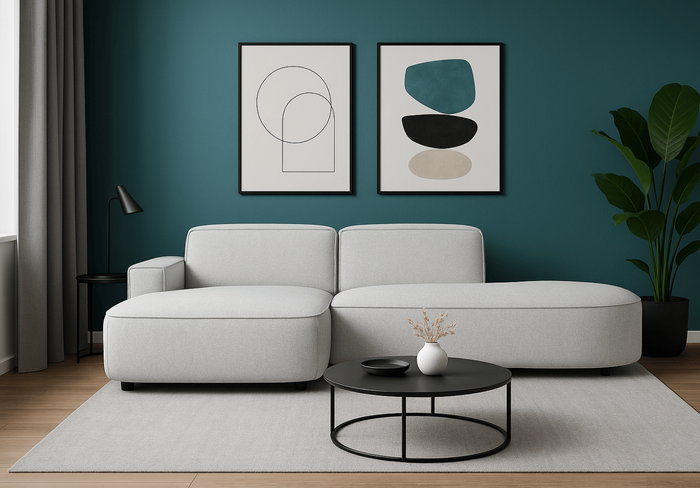 Ecksofa Lucas Beige mit Chromfüßen 284x166x70 cm Hochwertiges Designsofa