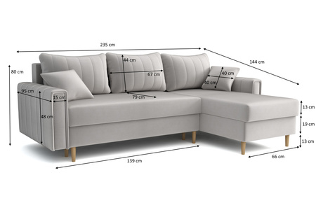 Ecksofa mit Schlaffunktion und Bettkasten, Sofa L-form Rechts, 235x144x80 Solo