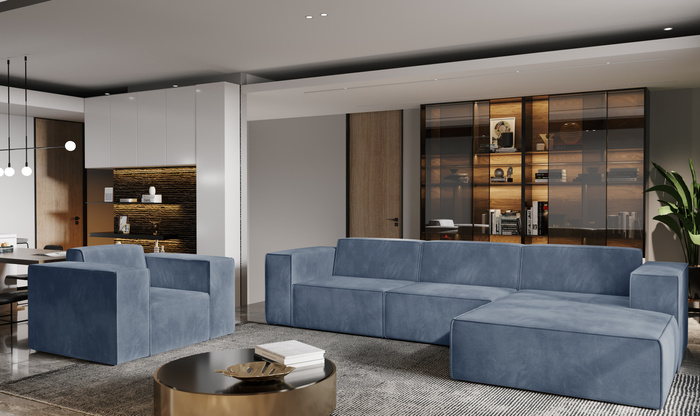 Ecksofa Couch Wohnlandschaft modern Design Stoff Sofa L-Form Links Polsterecke ohne Schlaffunktion Sofa CARA Blau