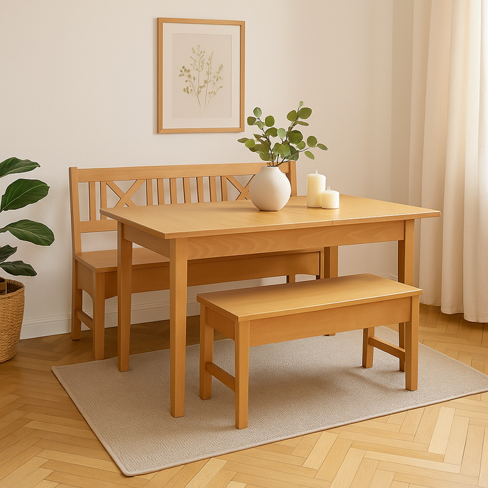 Küchen Kollektion Essgruppe Frühstückecke Holz Buche Bank 3 Sitzer Küchenbank Massivholz 120 cm Merlin