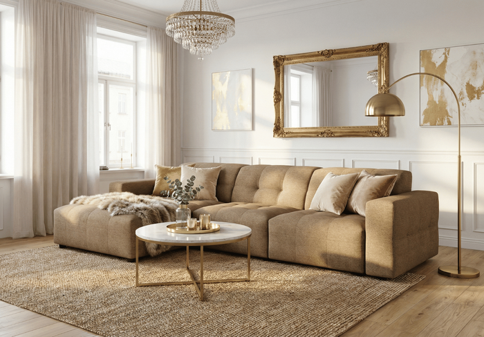 Modulare Ecksofa L-form Rechts Bergi 284x166x70 cm Creme