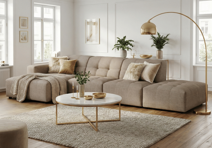 5-Sitzer-Ecksofa mit Ottomane BERGO 341 × 166 cm