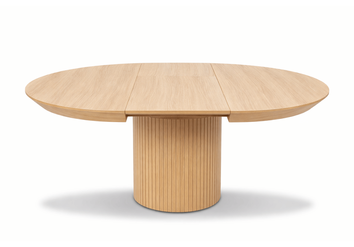 Ausziehbarer runder Tisch mit geriffeltem Tischbein, 130–180 cm, Modell T68