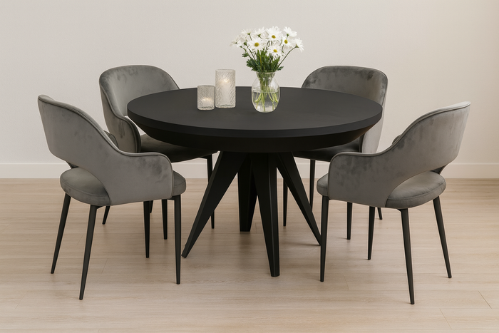 Runder Tisch, Holzplatte, Metallgestel T 49