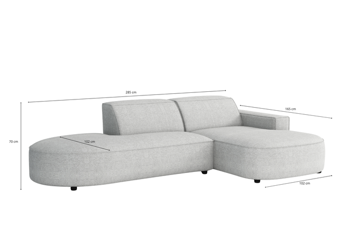 Ecksofa Lucas Beige mit Chromfüßen 284x166x70 cm Hochwertiges Designsofa