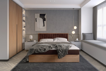 Funktionsbett 160x200 cm mit Stauraum – Polsterbett mit Bettkasten – Holzbett mit Kopfteil – Boxbett in Eiche-Optik – Modernes Bett 160x200 cm LIVANO