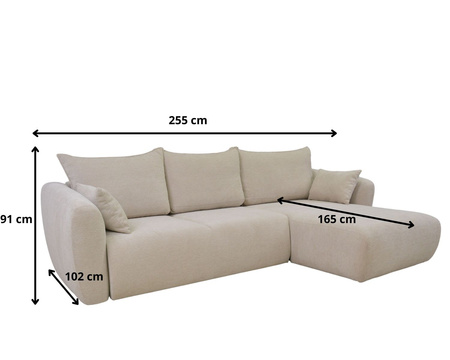 Ecksofa mit Schlaffunktion und Bettkasten, L-form 255x165x91 cm Lola