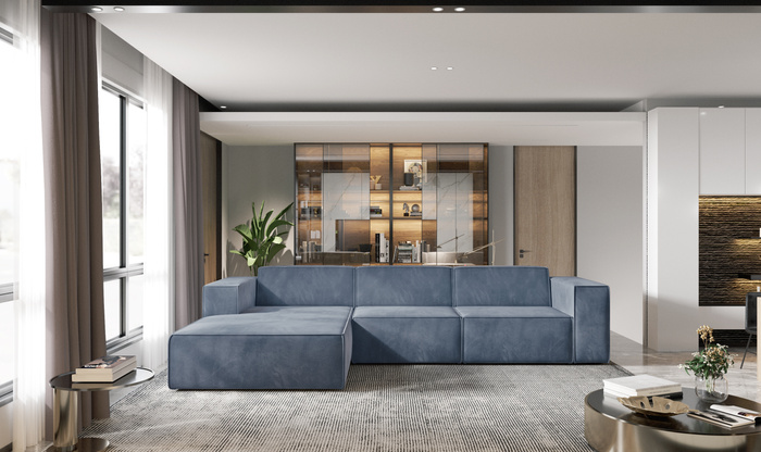 Ecksofa Couch Wohnlandschaft modern Design Stoff Sofa L-Form Links Polsterecke ohne Schlaffunktion Sofa CARA Blau