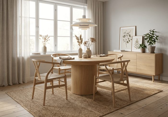 Ausziehbarer runder Tisch mit geriffeltem Tischbein, 130–180 cm, Modell T68