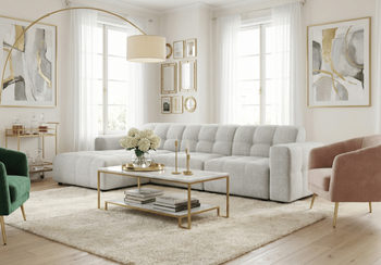Modulare Ecksofa L-form Rechts Bergi 284x166x70 cm Creme
