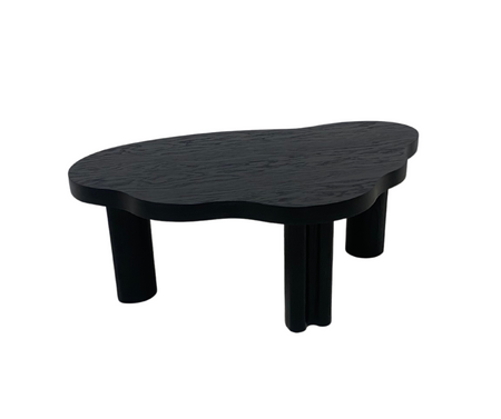 Design Couchtisch in Schwarz mit Massivholzbeinen – organische Form, Wohnzimmertisch modern VAREDO A DD/20