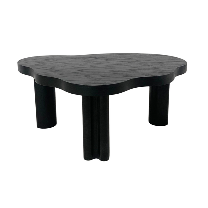 Couchtisch VAREDO B in Schwarz – organische Form, schwarze Furnierplatte, Beine aus Massivholz, modernes Design für stilvolle Wohnzimmer