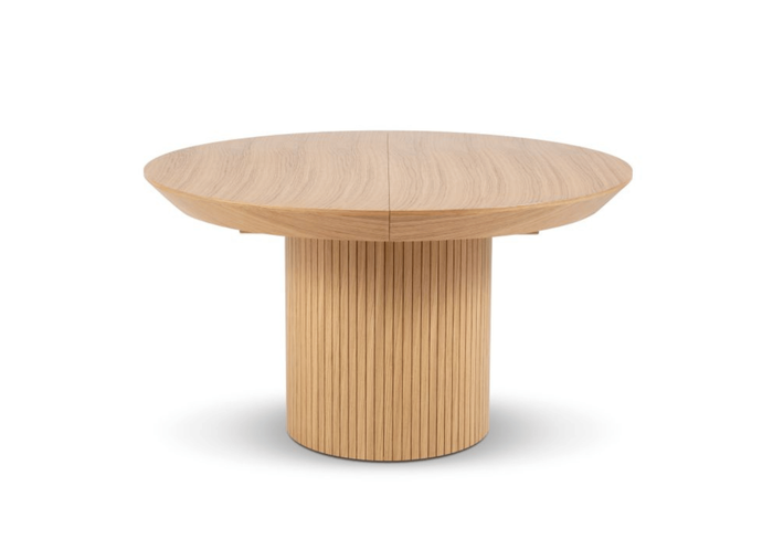 Ausziehbarer runder Tisch mit geriffeltem Tischbein, 130–180 cm, Modell T68