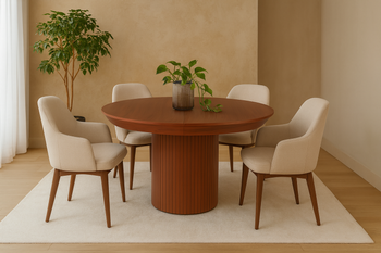 Ausziehbarer runder Tisch mit geriffeltem Tischbein, 130–180 cm, Modell T68