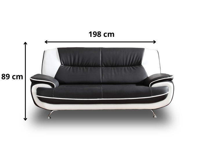 Sofa Set Onyx Set 3-2-1 Couch Set aus Kunstleder Farbauswahl (weiß-schwarz)