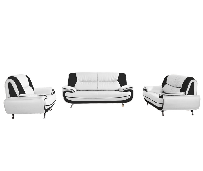 Sofa Set Onyx Set 3-2-1 Couch Set aus Kunstleder Farbauswahl (weiß-schwarz)