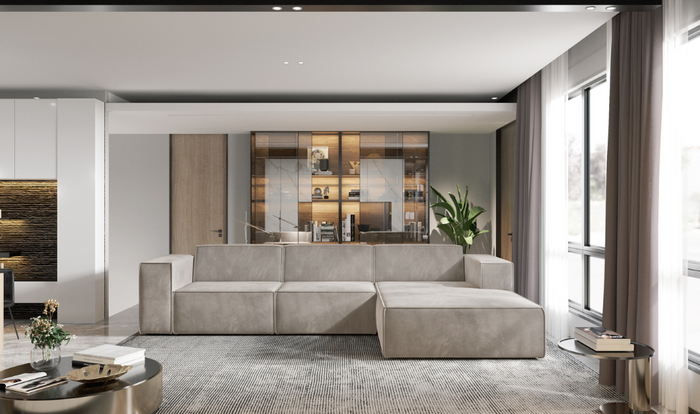 Ecksofa Couch Wohnlandschaft modern Design Stoff Sofa L-Form Rechts Polsterecke ohne Schlaffunktion Sofa CARA Grau