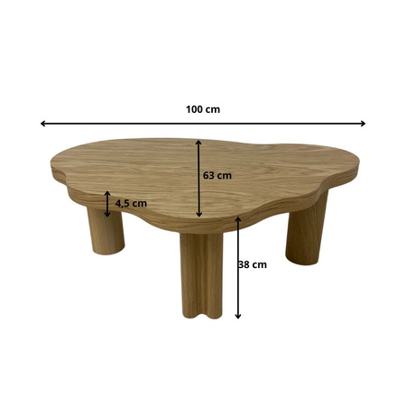 Design Couchtisch aus Eichenfurnier mit Massivholzbeinen – organische Form, Wohnzimmertisch modern & naturbelassen VAREDO A DD/1