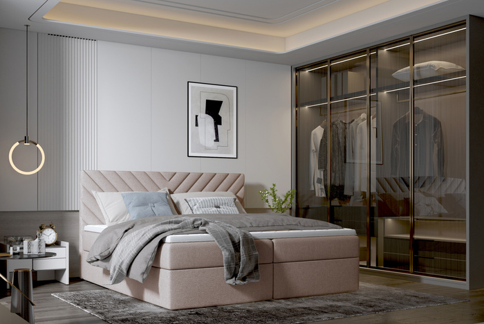 Boxspringbett Milano 160x200 cm – Polsterbett in Rosa mit Bettkasten & Kopfteil, Komfortbett mit Stauraum & Samtstoffbezug