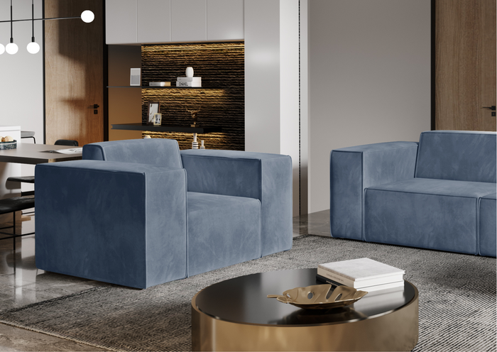 Sessel Komfortabler Sessel für das Wohnzimmer - Lesesessel - Polstersessel im Lounge-Stil - Sessel Schlazfzimmer CARA blau