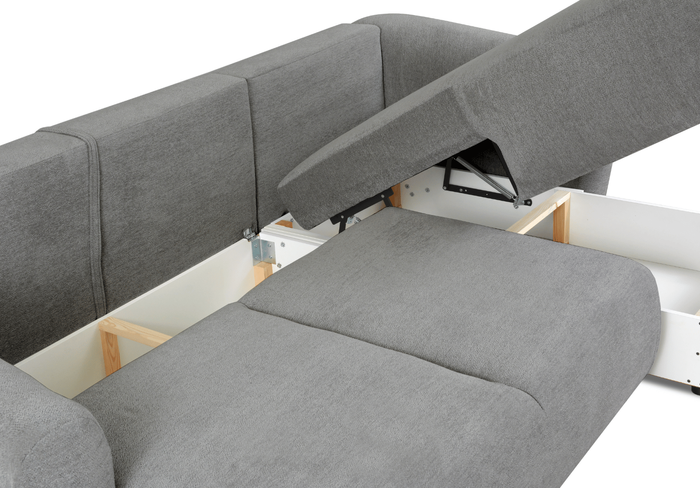 Ecksofa mit Schlaffunktion und Bettkasten, L-form 255x165x91 cm Lola